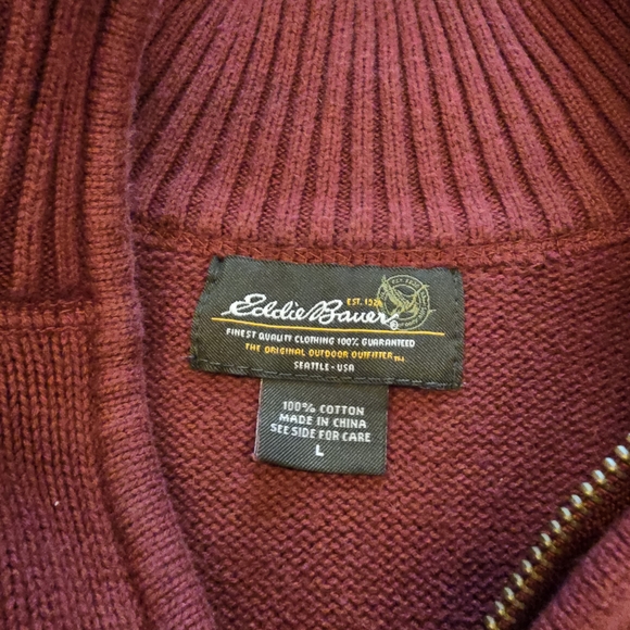 Eddie Bauer Burgundy Quarter Zip Cotton Sweater Pullover Large - Picture 3 of 8
